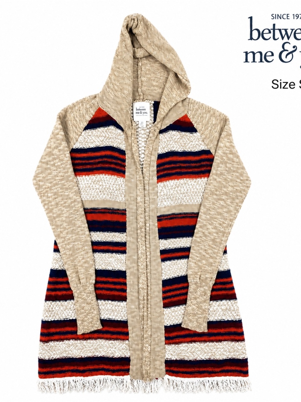 Between Me & You Hooded Fringe Boho Southwestern Cardigan Size S